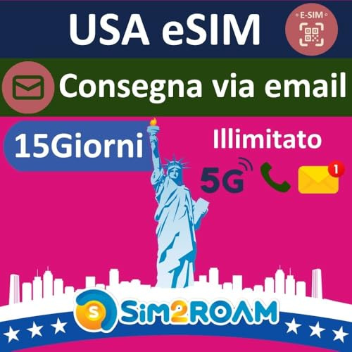 USA, Native eSIM-kort, använder T-mobilnät | 15 dagar | snabb e-postleverans | Obegränsad 5G-data i USA, 5 GB i Kanada och Mexiko + obegränsade samtal och SMS | Inga roaming-SIM-kort