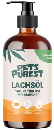 Pets Purest Lachsöl für Hunde & Katzen 1000ml – Reines Norwegisches Lachsöl mit Omega 3-6-9 & Vitamin E – Unterstützt Haut, Fell, Gelenke & Immunsystem – 100% Natürlich