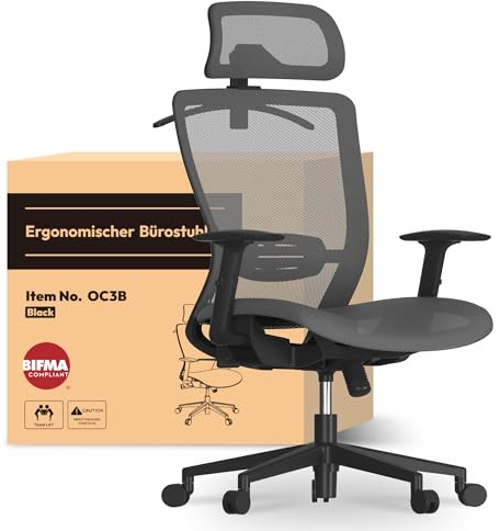 FLEXISPOT OC3 Ergonomic Office Chair Desk Chair with EXTRA PRO WHEELS Computer Chair Height Adjustable Seat Headrest Armrest Lumbar Support Caster Wheels Task Chair (grey)