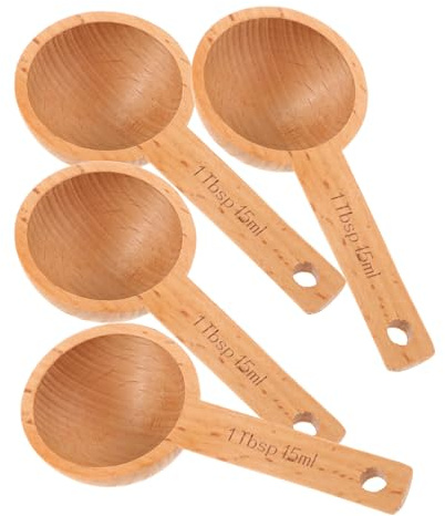 TOYANDONA 4 Cucchiai Dosatori in Legno di Faggio 15 Ml, Cucchiaio Dosatore per Caffè Macinato, Tè e Spezie, Palette da Cucina per Misurazione Ingredienti Liquidi e Secchi, Utensili per Uso