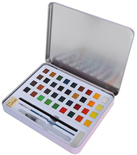 Ensemble de peintures aquarelles, 36 blocs de couleurs solides, palette d'aquarelle professionnelle avec boîte en fer-, inclut un stylo-plume et des pinceaux pour artistes, ét