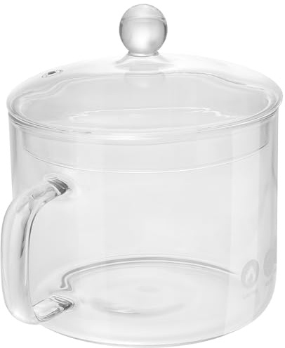LALAFINA Olla de Vidrio Borosilicato para Cocinar a Fuego Lento con Tapa y Asa, Resistente a Manchas, Transparente para Controlar la Cocción, Adecuado para Salsas y Leche