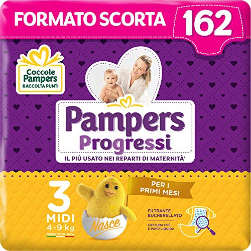 Pampers Progressi Midi, 162 Pannolini, Taglia 3, 4-9 Kg
