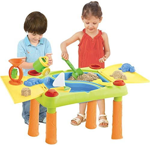 DRULINE 18 TLG. Sand und Wasserspieltisch - Matschtisch - Kinderspieltisch - Spieltisch - Sandtisch - mit Abdeckung - inkl. Sandspielzeug - ab 3 Jahre - B/H/T ca. 66/100 x 48 x 46 cm