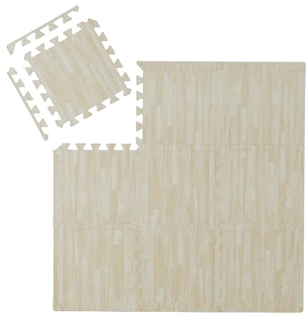 Relaxdays Bodenschutzmatte mit Rand, 9 Puzzlematten für Sport & Fitnessgeräte, 0,85 m², Schaumstoff, Holzoptik, weiß