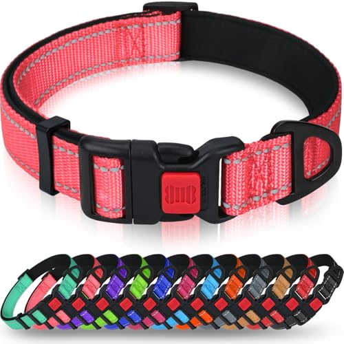 Taglory Reflekterande hundhalsband i nylon med säkerhetsspänne, justerbara husdjurshalsband med mjuk neoprenstoppning för små och medelstora hundar