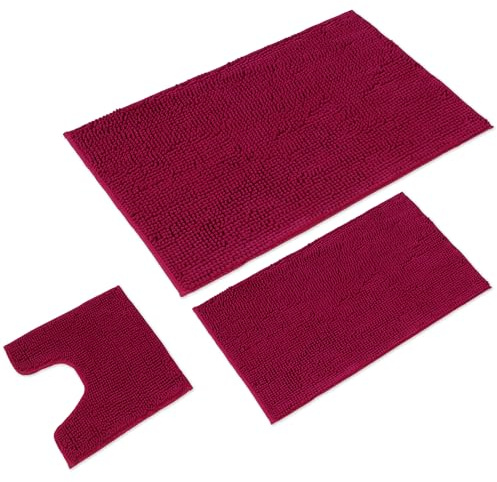 WohnDirect Tappeti Bagno Berry Set 3 • Tre tappetini da Bagno U-45x45+50x80+70x120cm • Antiscivolo + Lavabile • tappeti Bagno 3 Pezzi