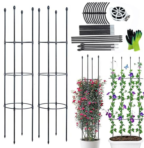 LIBRNTY Obélisque de Jardin, Support pour Plantes Grimpantes, Cage à Tomates Stable, Treillis pour Légumes, Fleurs et Fruits (145cm)