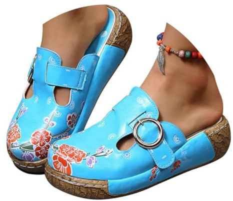 ticticlily Sabots Femme Compensées Clogs Mules Plates Plateforme Sandales en Cuir Eté Pantoufles Chaussures Confort pour Pieds Larges