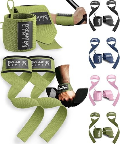 BREAKING LIMITS Set med lyftremmar och armband – 2 x handledsstöd, 2 lyfthjälpmedel – styrketräning, tyngdlyftning, bodybuilding, lyftträning, styrkelyft