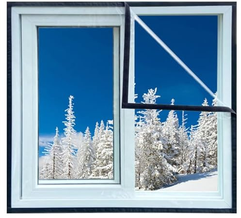 Kit de Aislamiento de Ventana, Película Transparente de Aislamiento de Lona, Pantalla Auto-Adhesiva a Prueba de Viento de Invierno, Película Reutilizable y Desmontable85x110cm(33.4x43.3in) Negro