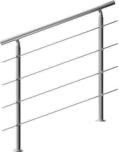 CAVATINY Garde-corps avec main courante en acier inoxydable pour escalier balcon avec 4 traverses - Main courante intérieure et extérieure, garde-corps en acier inoxydable, balustrade, balcon (80 cm,