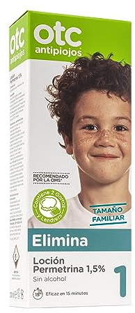 OTC Antipiojos Loción Permetrina 1,5%, Elimina los Piojos y Liendres en 15 Minutos de Manera Efectiva, Incluye Gorro y Lendrera, Apto para Mayores de 2 Años, 200 ml