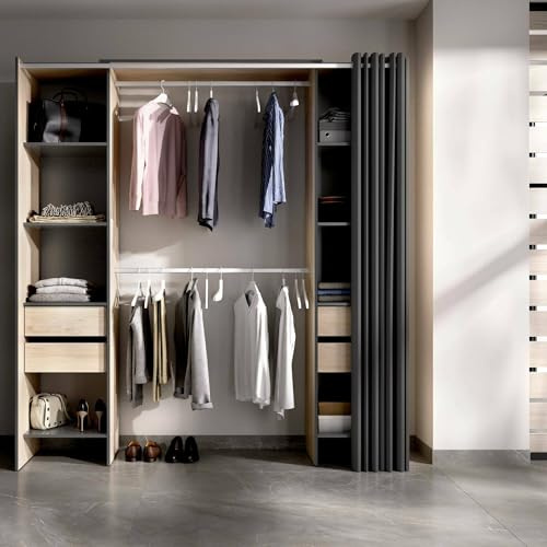 Dmora Guardaroba Grande Resegone 50x205h cm Marrone Rovere 4 Cassetti 8 Ripiani, Armadio Camera da Letto Appendiabiti