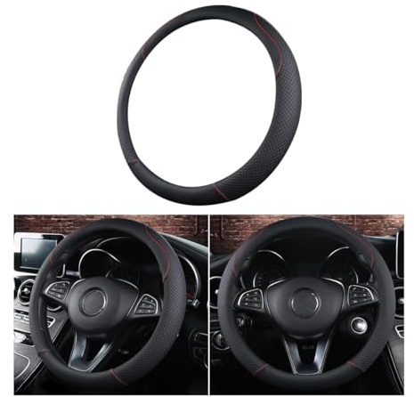 CGEAMDY Lenkradbezug Auto, Mikrofaser-Leder-Lenkradabdeckung, Sport Anti Rutsch Universal Lenkradbezug, Lenkrad Abdeckung Echtes Leder Breathable(Schwarz)