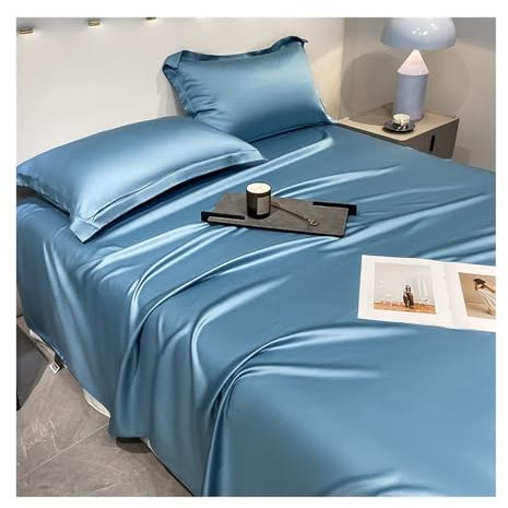 RUZGAR Tencel Bettlaken ohne Gummizug 100% Eukalyptus-Lyocell Betttuch Laken Leintuch ohne Gummi für heiße Schläfer Weicher als Baumwolle Kühlend (Color : Blue A, Size : 245x250cm)