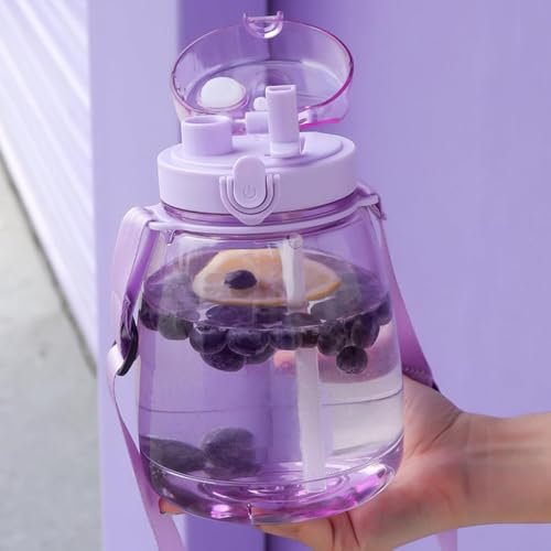 Ecoodisk Grande capacité avec grande bouteille d'eau ventrale, bouteille extérieure portable avec paille et sangle, grande capacité givrée, 1,3 l, pour homme et femme, cruche de fitness