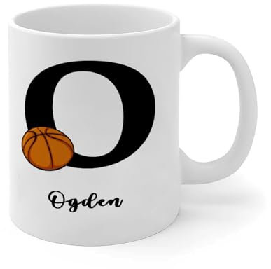 Wodevor Football Basketball Tennis Initial O Mug White Monogram and Name Ceramic Accent Mugs Funny Party White Glossy Mug Birthday New Year Gift for Colleague Elderly 11oz