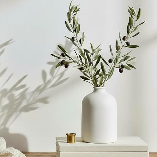 Carrot's Den White Ceramic Vase, Matte Textured Entryway Table Decor