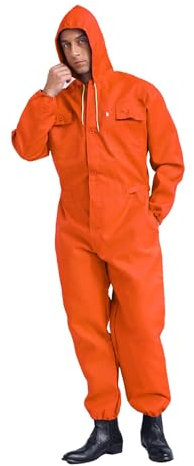 MSemis Herren Arbeitsoverall Langarm Mechanisch Jumpsuit Einteiliger Arbeitsmechanikern Overall mit Kapuze Arbeitskleidung Orange M