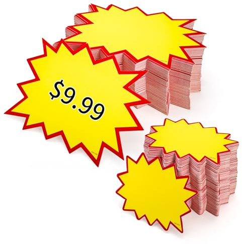 Covzoe 400 Pieces Star Shaped Burst Signs, Blank Neon Sale Sign Tags for Retail, Burst Paper Signs Cards for Poster Bulletin Board Decorations, Price Label Tags for Garage Yard Sale Supplies, 2 Size