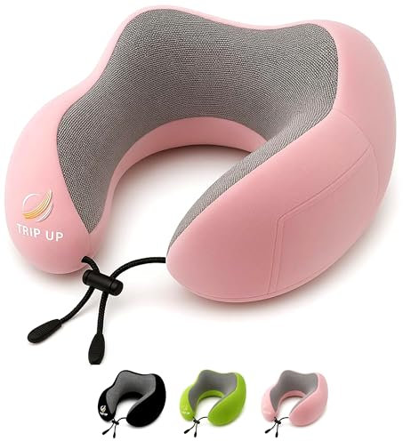 Trip Up Reisekissen Memory Foam – Nackenkissen Flugzeug & Auto – ergonomisch, samtweich, atmungsaktiv – waschbar & einstellbar – Rosa (Bubblegum Pink)