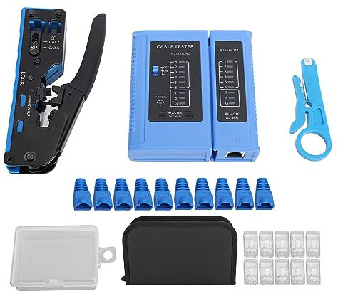 Herramienta de Engaste por Cable, Kit de Herramienta de Enjuague RJ45 Network Cable Cable Herramienta de Extracción con Probador para CAT5E CAT6 CAT6A