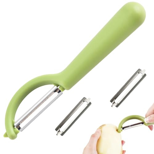 Pelador Universal,P-pelador para Tupper con 2 Cuchillas de Repuesto,Pelador de Tomates,Peladors Verduras Acero Inoxidable,Pelapatatas,Pela Peeler de Frutas y Verduras Para Cocina Multifuncional(Verde)