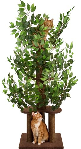 PRIORPET Cat Tree with Leaves - Sturdy & Space-Saving - 4 Scratchable Levels & 3 Scratching Posts - Climbing, Hiding, Sleeping - Easy Assembly - Pet Safe & Durable Cat Tree Nature