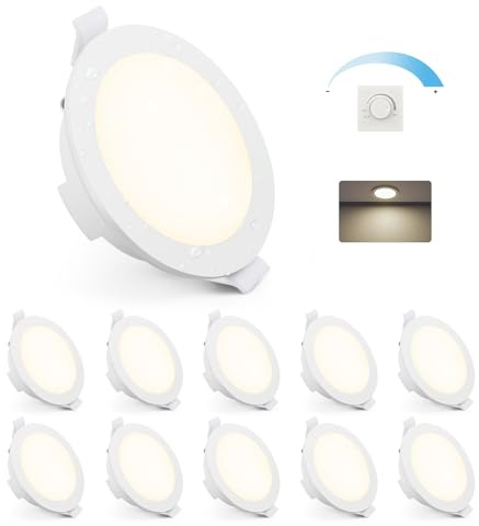 Gr4tec 6W Dimbar infällbar LED-spotlight IP65 4 000K neutral vit, set med 10 st | Vattentät badrumsplats 400 lm, extra platta takspotlights 35 mm, hål 68–80 mm, för kök, sovrum, vardagsrum