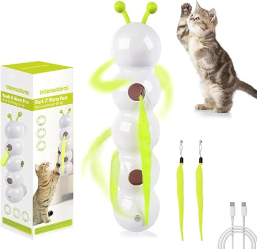 Starnearby Jouet pour Chat Interactif Chenille, Jouet Intelligent à Mouvement de Ver, Jouets pour Chats d'intérieur, Chargement USB, Favorise l'exercice et la Stimulation Mentale