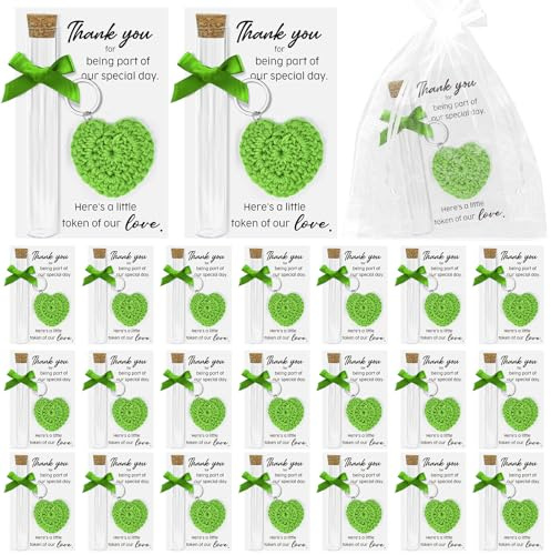 Cinrobiye 50 Set Wedding Favors for Guest Love Heart Crochet Appreciation Gifts Bulk Thank You Cards Guest Souvenirs Handmade Heart Keychains for Wedding Bachelorette Party Bridal Favors