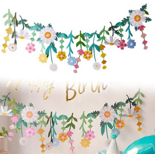 Bannière De Fleurs, Guirlande Papier, Bannière De Marguerite, Fleurs en Papier À Suspendre pour Décorer Les Fêtes, Carnavals, Anniversaires, Chambres d'enfants