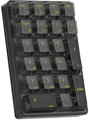 Koolenry K21 Number Pad Bluetooth Teclado Mecánico RGB 21 Teclas Transparente Photoshop Contabilidad Numpad Gaming Keyboard Negro