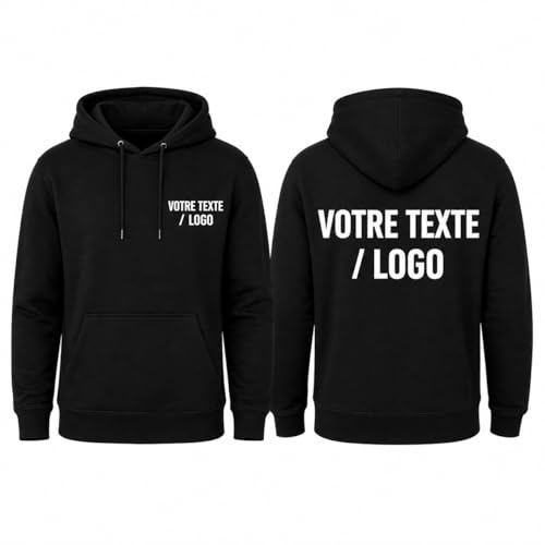 Canicaprice Sweat à Capuche Personnalisable Unisexe, Texte ou Logo, Impression DTF Haute Qualité, 260 g/m², XS à 4XL, Noir