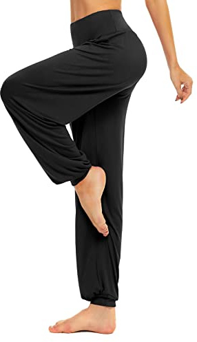 BeautyWill Freizeithosen Weiche Modal Haremshose Jogginghose Yoga Pilates Hosen Lang und 3/4 Hose für Damen M Schwarz Lange