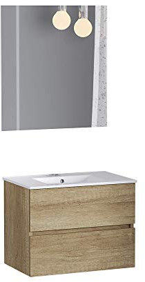 Baikal Wandmontiertes Badezimmermöbel-Set mit reduziertem Boden, Melamin 16. Moderne montierte Möbel 50 Nature