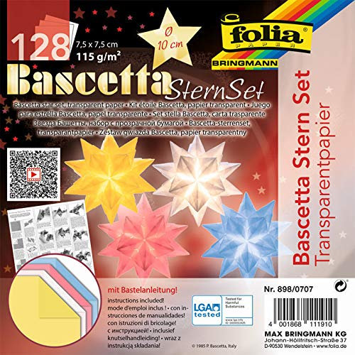 NEU Bascetta-Stern-Set, Transparentpapier 115g/m², 7,5 x 7,5 cm, 4 x 32 Blatt, Pastell