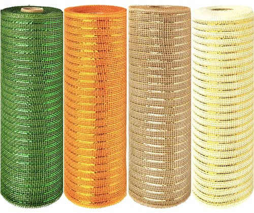 POPOYU 4 Rouleaux Maille Métallique Ruban Déco de Automne récolte,Poly Déco en Feuille Métallique pour l'artisanat Fabricat de Couronnes,Foil Decomesh Rouleau pour Création de Couronnes Guirlandes