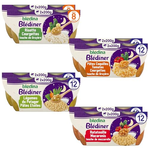 Blédina - Blédiner - Plats du soir pour bébé - 16 bols avec 4 Recettes inspirées du Fait Maison - Dès 12 Mois - Faible teneur en sel - 16x200g
