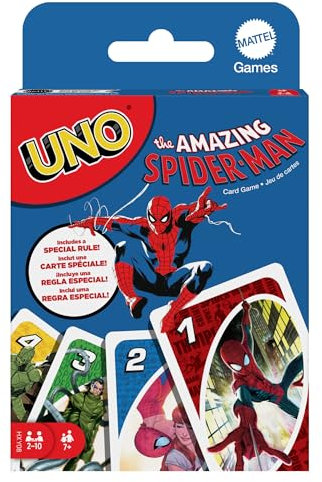 Mattel Games UNO The Amazing Spider-Man, Kartenspiel für Kinder, Erwachsene und Familien mit Karten und Sonderregel, inspiriert von der Marvel Comicreihe, HXY08, HXY08