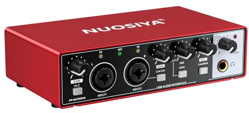 NUOSIYA USB Audio Interface for PC Computer Recording Music, Red Guitar Audio Interface for Mac 24Bit/192kHz Podcasting Streaming for Vocalist Producer with 48V Phantom Power