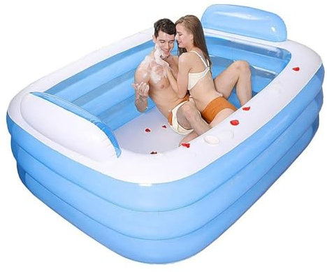 TIOCA Baignoire Gonflable, Pliante Épaissir Adulte Spa Baignoire Seau Piscine Intérieure avec Pompe Électrique Double Dossier, for Jusqu'à 2 Personnes 71X55X23.6inch