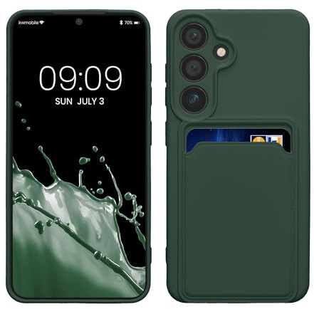 kwmobile fodral kompatibelt med Samsung Galaxy S24 fodral – TPU telefonskydd med kreditkortshållare – mörkgrön