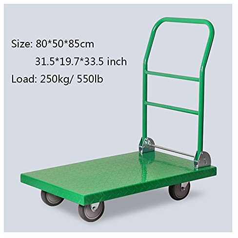 DRFGNF Carro de Plataforma Carro de Mano de Metal con manija Plegable y Ruedas universales para Transporte de artículos de Hierro Carro de Plataforma de Empuje Carro de Plataforma de Varios tamaños