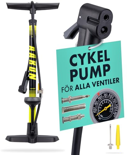 AARON Sport One - Pompa per bicicletta con manometro per tutte le valvole, pompa per bicicletta ad alta pressione con inserto per palla, pompa ad aria per e-bike, mountain bike, bici da corsa, UVM.