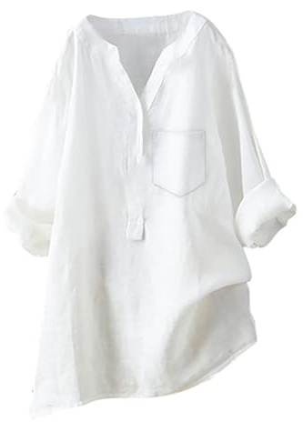 Womens Linen Tops UK Basic Striped Summer Blouse Womens Clothes Sale Clearance Women'scotton Linen Daily Solid Essentials Summer Vacation Tunic Top Large Daily Casual Tee Blouses