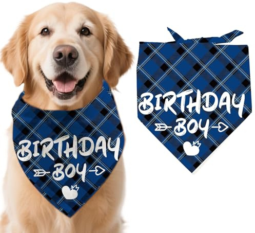 arricraft 1 pc Anniversaire thème Chien Bandana, Anniversaire garçon Mots Triangle réglable Confortable Pet Bibs Lavable écharpe en Coton Foulard pour Grand Chien 78x39cm (30.7x15.35 Pouces)