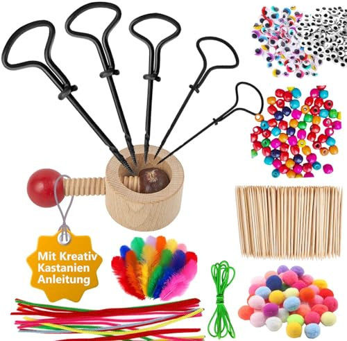Chestnut Drill Set with Chestnut Holder, Chestnut Craft Set Children, Chestnut Set for Crafts with Chestnuts, 1.5-5 mm Drill Chestnuts (Chestnut Drill Craft Set with Chestnut Holder)