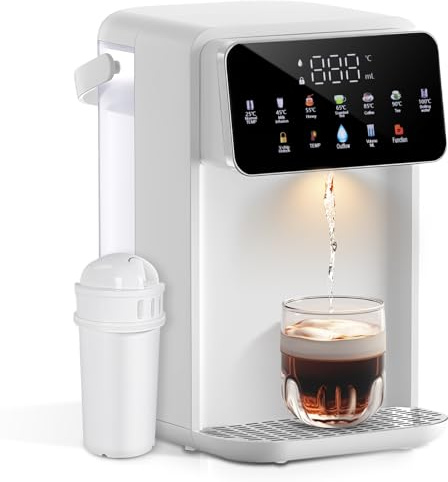 Hoapin Dispensador de Agua Caliente con Filtro, 7 Niveles de Temperatura, 8 Niveles de Volumen, Capacidad de 3L, Pantalla Táctil